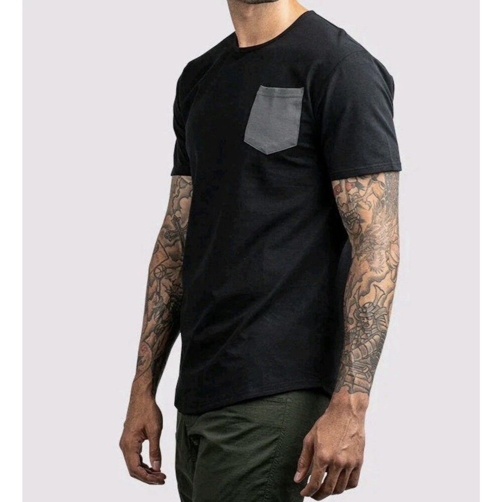 BYLT men size Medium Drop Cut Lux Pocket Short Sleeve Tee Black Gray Athletic